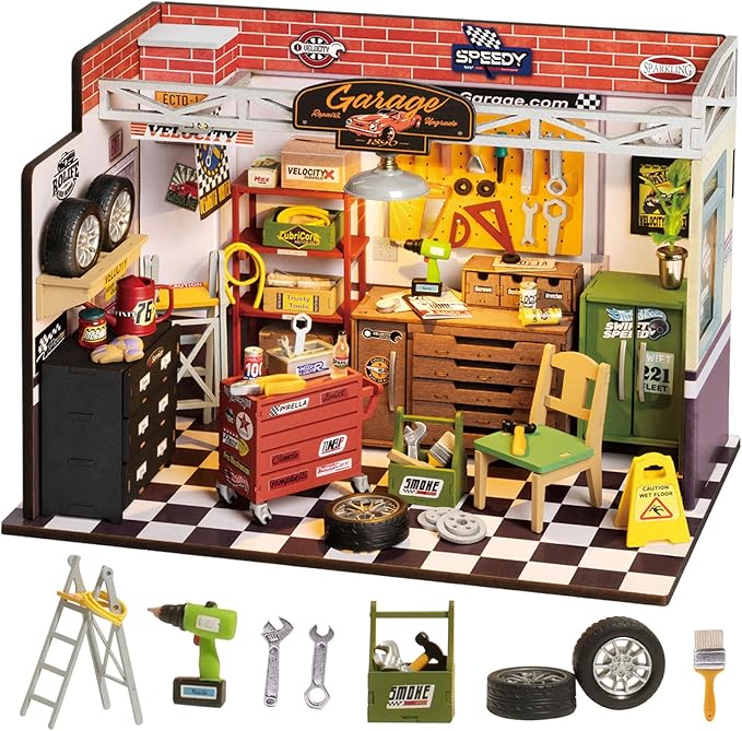 House Kit Garage Workshop, Build 1/20 Mini House Building Kit with LED