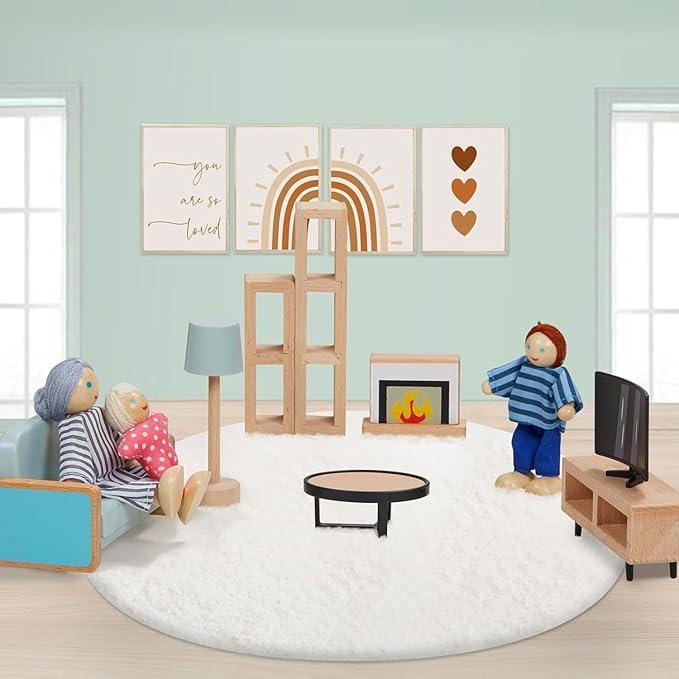 Wood and Plastic Blue Dollhouse Accessories, Pretend Play Furniture Toys Christmas Birthday Gift