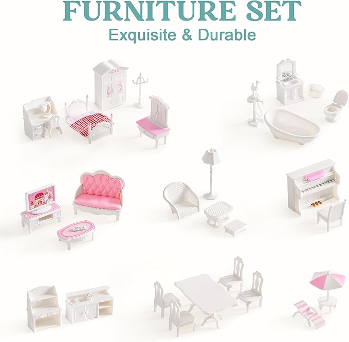 Wooden Dollhouse for Kids Girls, Toy Gift for 3 4 5 6 Years Old